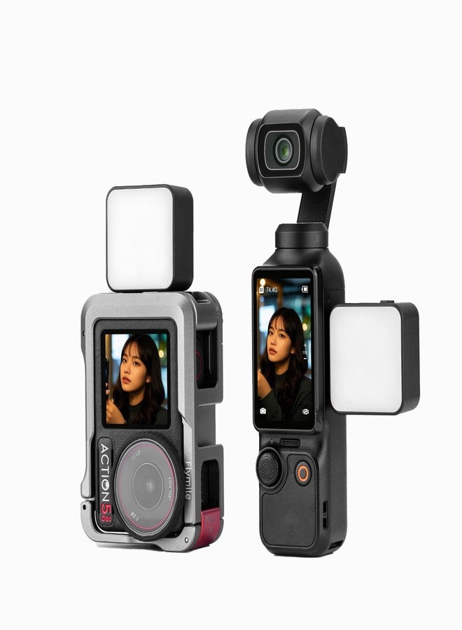 Flymile Pocket 3 Magnetic Fill Light Accessories, 6500K Adjustable Video Light with Quick - Release Cold Shoe Base, Compatible with DJI Osmo Action 5 Pro/4/3 Camera Cage Attachment, Black - Image 1