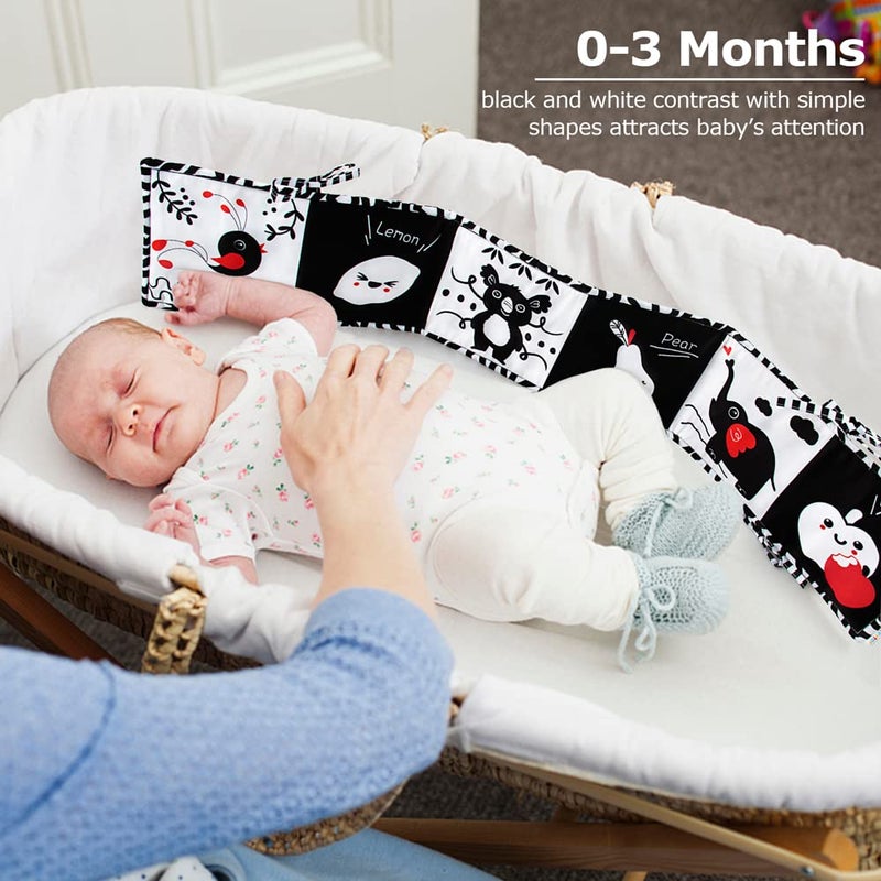 teytoy Black and White High Contrast Baby Book Infant Tummy Time Newborn Toys 0 3 Months Brain Development Stroller Toys Crinkle Folding Baby Soft Books Crib & Carseat Toys for Infants 0-6 Months - Image 2