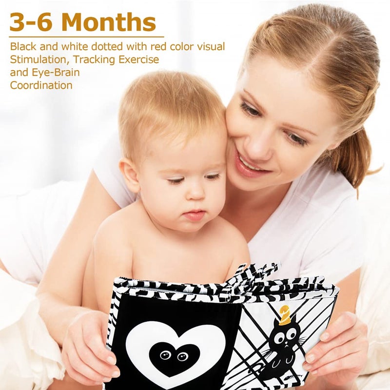 teytoy Black and White High Contrast Baby Book Infant Tummy Time Newborn Toys 0 3 Months Brain Development Stroller Toys Crinkle Folding Baby Soft Books Crib & Carseat Toys for Infants 0-6 Months - Image 3