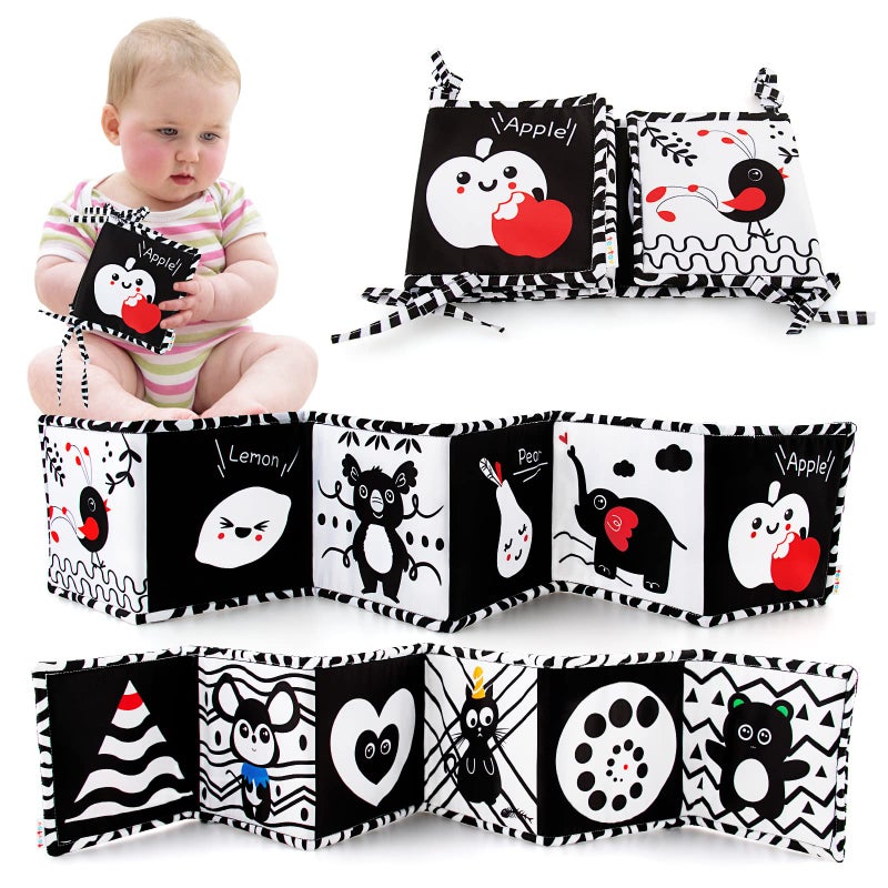 teytoy Black and White High Contrast Baby Book Infant Tummy Time Newborn Toys 0 3 Months Brain Development Stroller Toys Crinkle Folding Baby Soft Books Crib & Carseat Toys for Infants 0-6 Months - Image 1