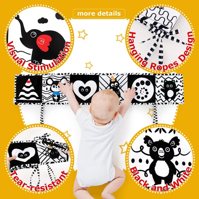 teytoy Black and White High Contrast Baby Book Infant Tummy Time Newborn Toys 0 3 Months Brain Development Stroller Toys Crinkle Folding Baby Soft Books Crib & Carseat Toys for Infants 0-6 Months - Image 5