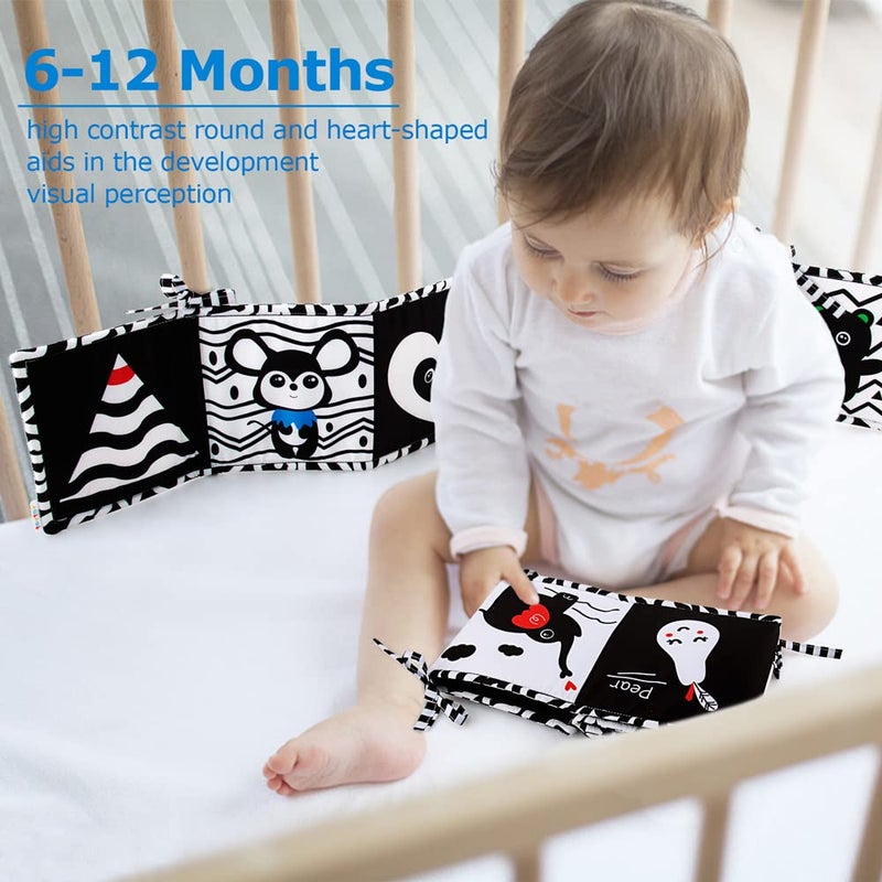 teytoy Black and White High Contrast Baby Book Infant Tummy Time Newborn Toys 0 3 Months Brain Development Stroller Toys Crinkle Folding Baby Soft Books Crib & Carseat Toys for Infants 0-6 Months - Image 4