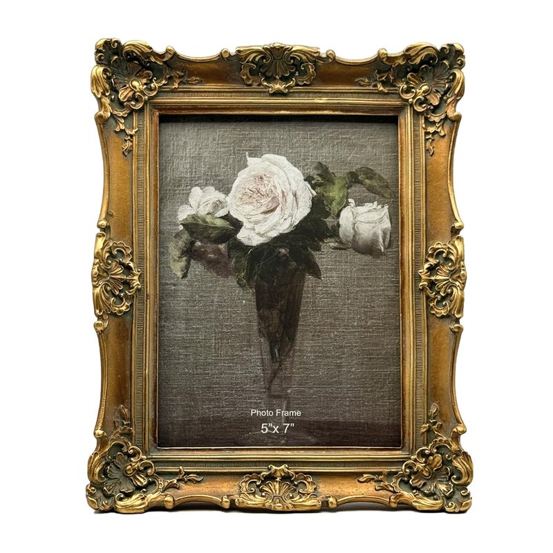 CISOO 5x7 Vintage Picture Frame Antique Ornate Bronze Gold Photo Frame, for Table Top and Wall Display, Decorative Floral Design Retro Home Decor, Photo Gallery Art - Image 1