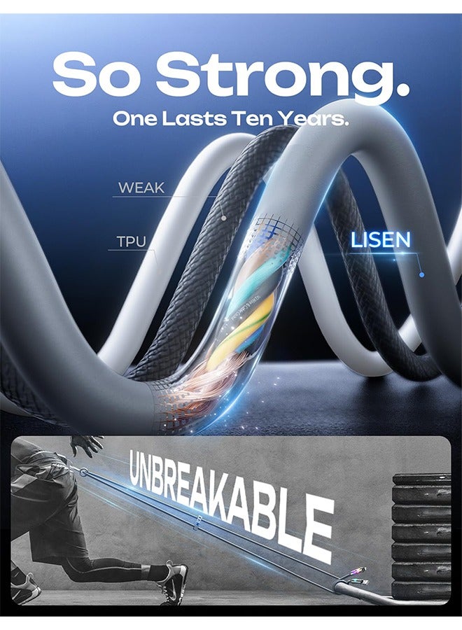 USB C Cable, 240W 4 in 1 Multi Charging Cable USB Charger Cable with Breathing Light, Combo L Port/Type C/USB A Fast Charging Cord for iPhone16/15/14/13/12 Series/MacBook/iPad/Samsung/Huawei/ Laptop And More (Grey,1.5M) - Image 5