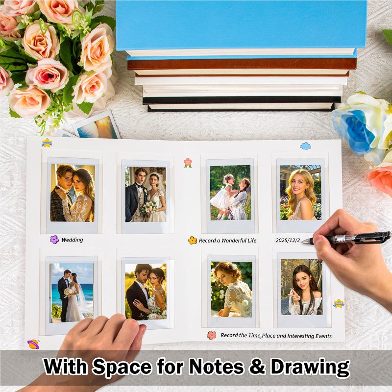 Ruibytree 128 Pockets Instant Mini Photo Album for 2x3 Pictures, Faux Leather Hardcover Fits Polaroid Photo Albums with Writing Space for Fujifilm Instax Mini Series Instant Film, White - Image 3