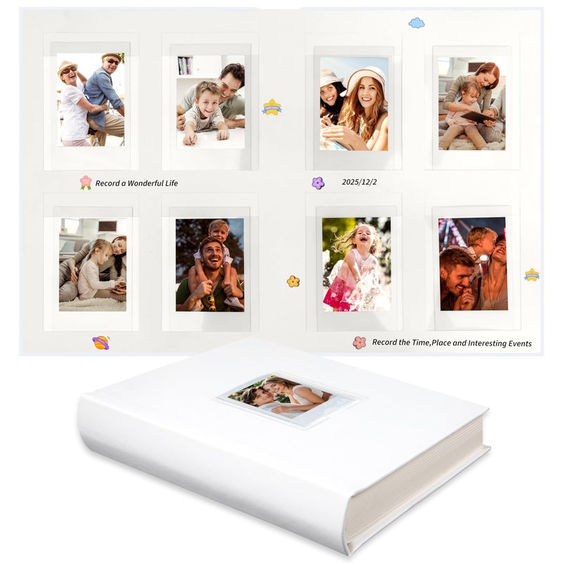 Ruibytree 128 Pockets Instant Mini Photo Album for 2x3 Pictures, Faux Leather Hardcover Fits Polaroid Photo Albums with Writing Space for Fujifilm Instax Mini Series Instant Film, White - Image 1