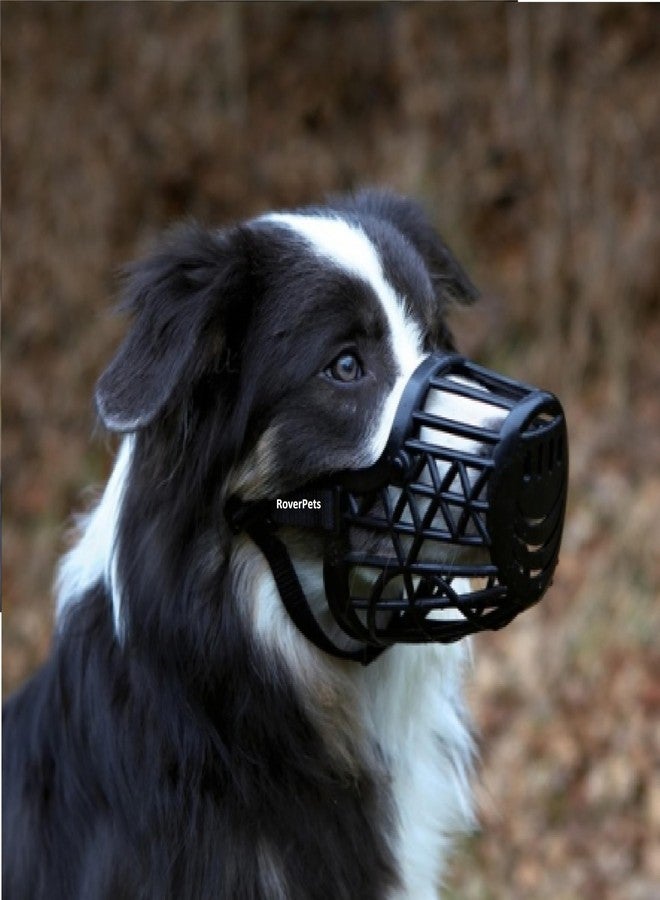 RoverPets Dog Muzzle with Basket Cage Design - Comfortable, Adjustable Plastic Pet Muzzle | Easy to Adjust Quick Release Buckle - Black Anti-Bite (5-NO_Large) - Image 1