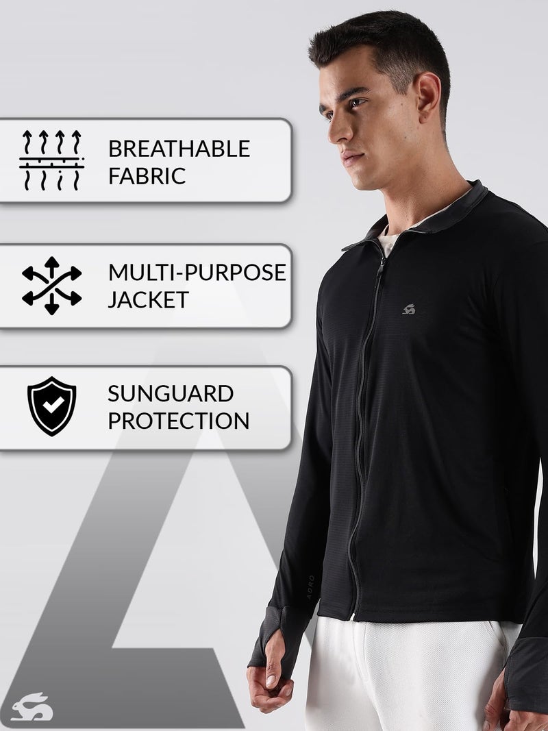 ADRO Sunscreen Jacket for Men UV Sun Advanced Protection Running Jackets For Men Biker Jackets with Zipper Sports jacket for men | SSJ-PLN-BL-L - Image 2