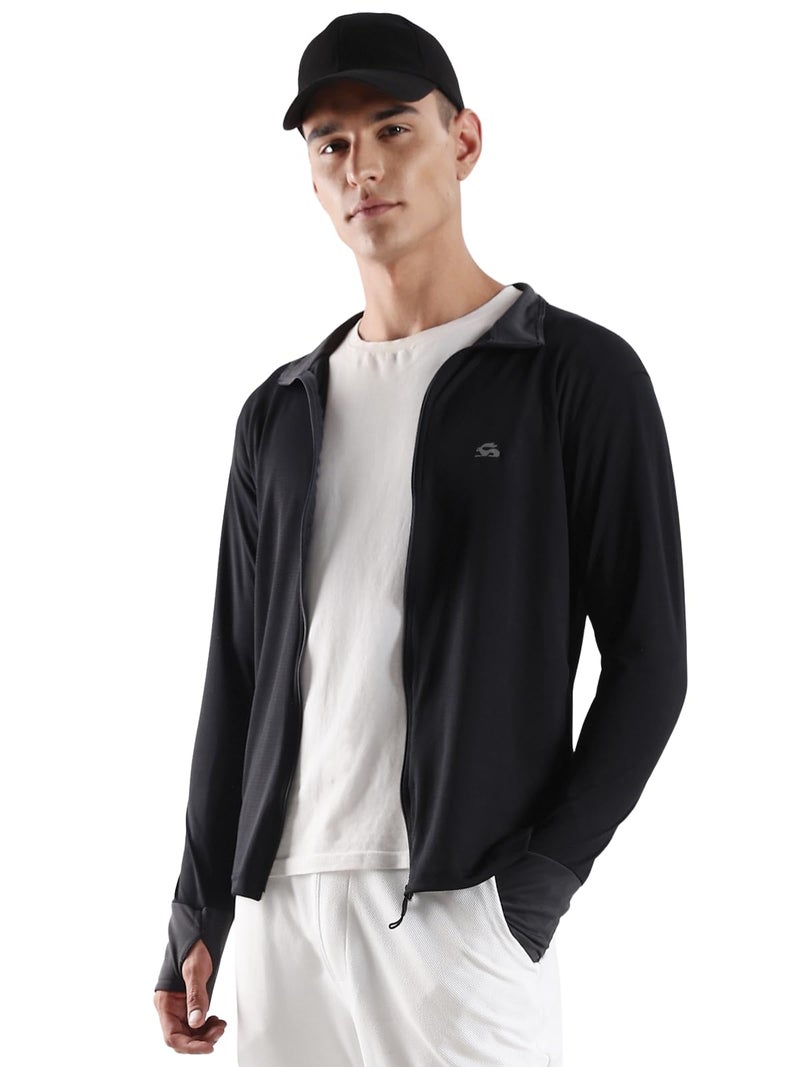 ADRO Sunscreen Jacket for Men UV Sun Advanced Protection Running Jackets For Men Biker Jackets with Zipper Sports jacket for men | SSJ-PLN-BL-L - Image 1