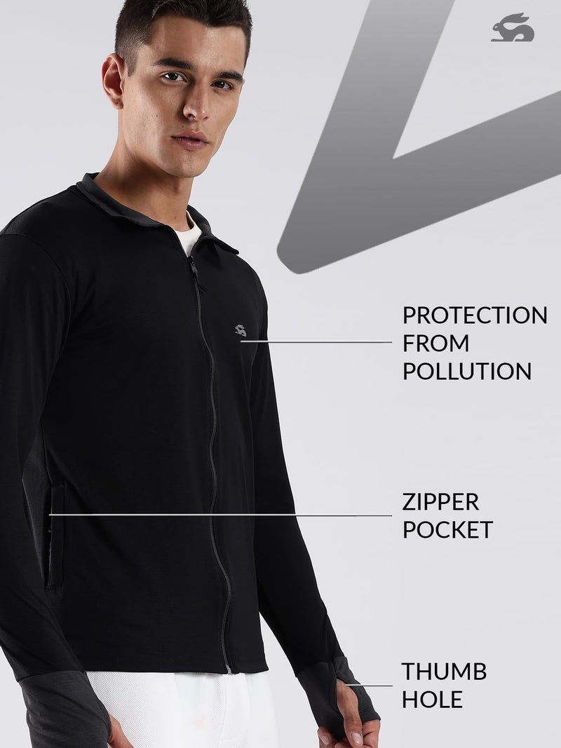 ADRO Sunscreen Jacket for Men UV Sun Advanced Protection Running Jackets For Men Biker Jackets with Zipper Sports jacket for men | SSJ-PLN-BL-L - Image 3