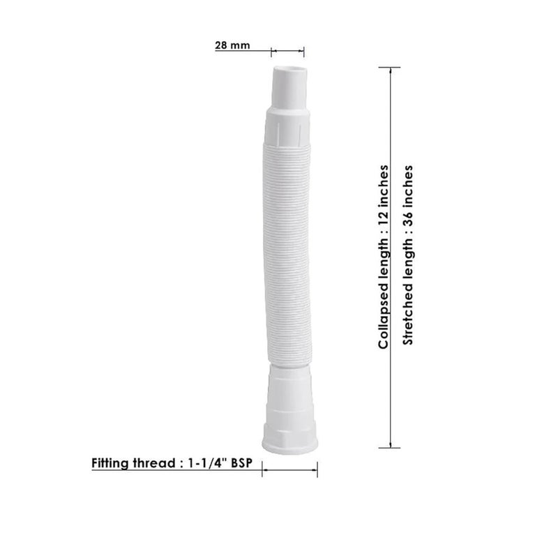 LUVBATH FITTING أنبوب تصريف PVC أبيض مع مقبس ثقيل | خرطوم تصريف مرن وقابل للطي لحوض الحمام وحوض المطبخ | مجموعة من 2 أنبوب بطول 36 بوصة - Image 2