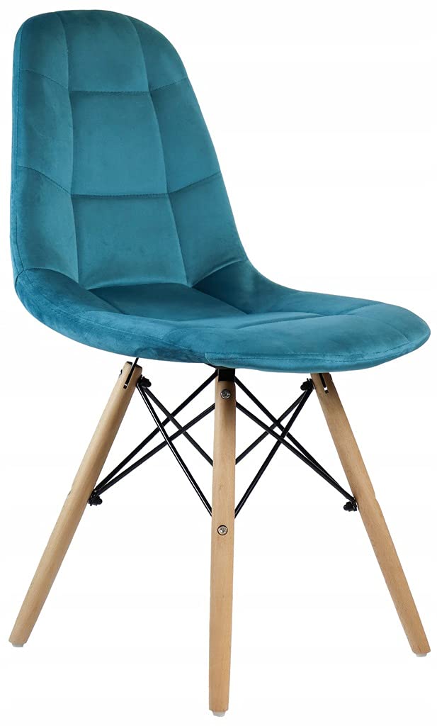 Finch Fox Finch Fox Eames Replica Quilted Velvet upholstered Dining Chair for Cafe Chair Side Chair Kitchen Breakfast Living Room Chair in Light Blue Color