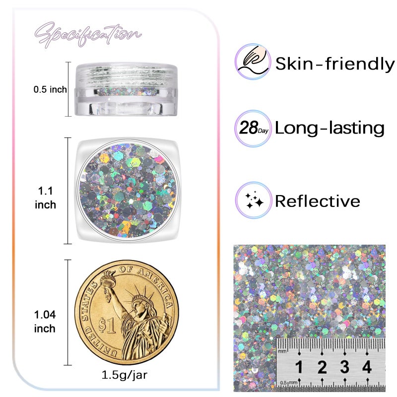 Laza 8 Colors Nail Art Glitter Diamond Dust Iridescent Nail Powder Chunky Glitter Confetti Foil Flakes Sequins for Nail Art Supplies, Gel Polish, Mermaid Makeup, Body, Resin â€” Dancing Sparkle - Image 4