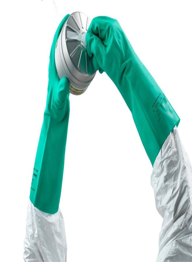 Ansell 37-155-9 Sol-Vex Unsupported Nitrile Gloves, Cuff, Lined, Size 9, Green (Pack of 12) - Image 2