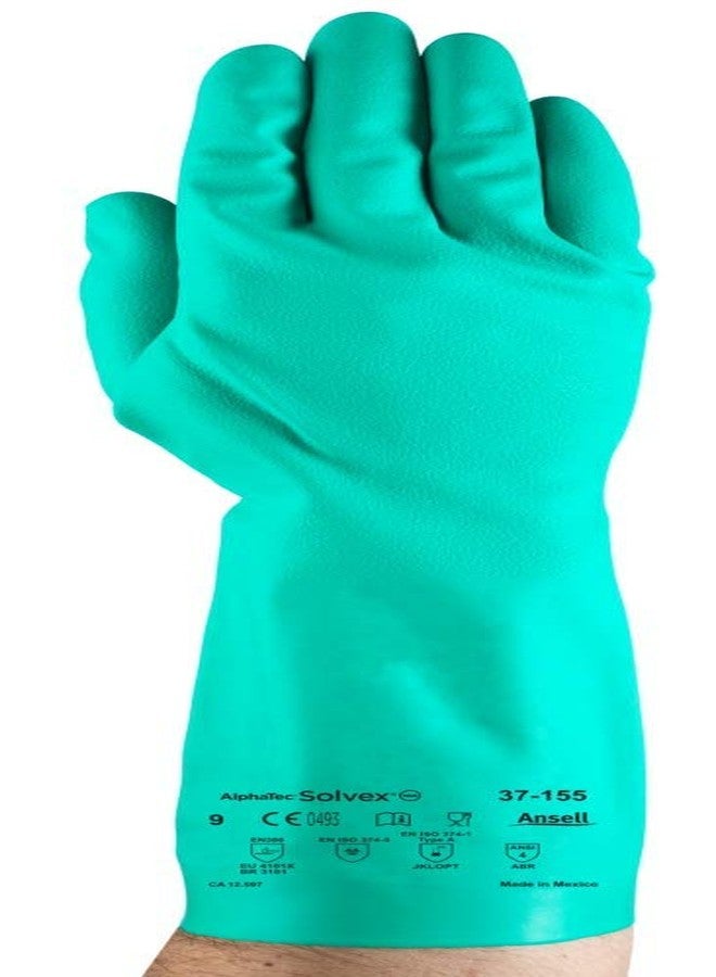 Ansell 37-155-9 Sol-Vex Unsupported Nitrile Gloves, Cuff, Lined, Size 9, Green (Pack of 12) - Image 1