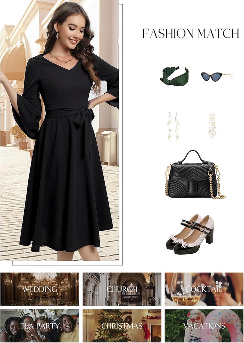 TATAIYA Women's Plus Size 3/4th Bell Sleeves Bridesmaid Dress (Black_5XL) - Image 3