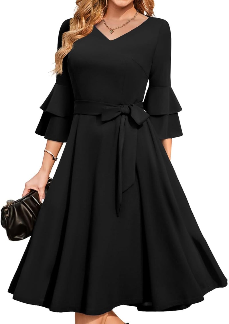TATAIYA Women's Plus Size 3/4th Bell Sleeves Bridesmaid Dress (Black_5XL) - Image 1