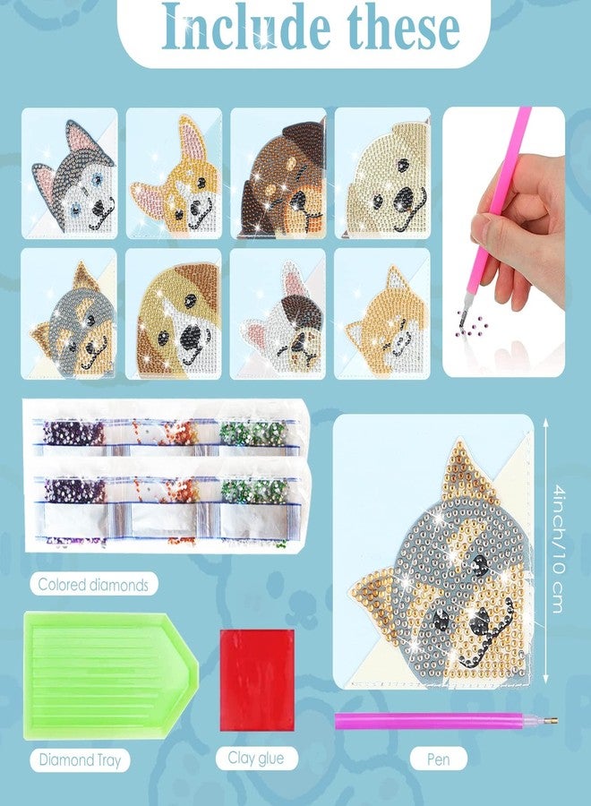 YLOLUL 8 Pcs Dog Diamond Painting Corner Bookmark Dog 5D DIY Page Book Marks Triangle Book Lovers Gifts for Women Girls Art Craft Reading Lovers Presents - Image 2