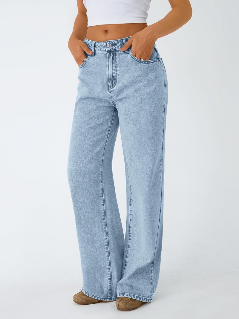 Trendy Queen Women's High Waisted Straight Wide Leg Jeans, Comfort Stretch Baggy Denim Pants SBlue 4 - Image 3