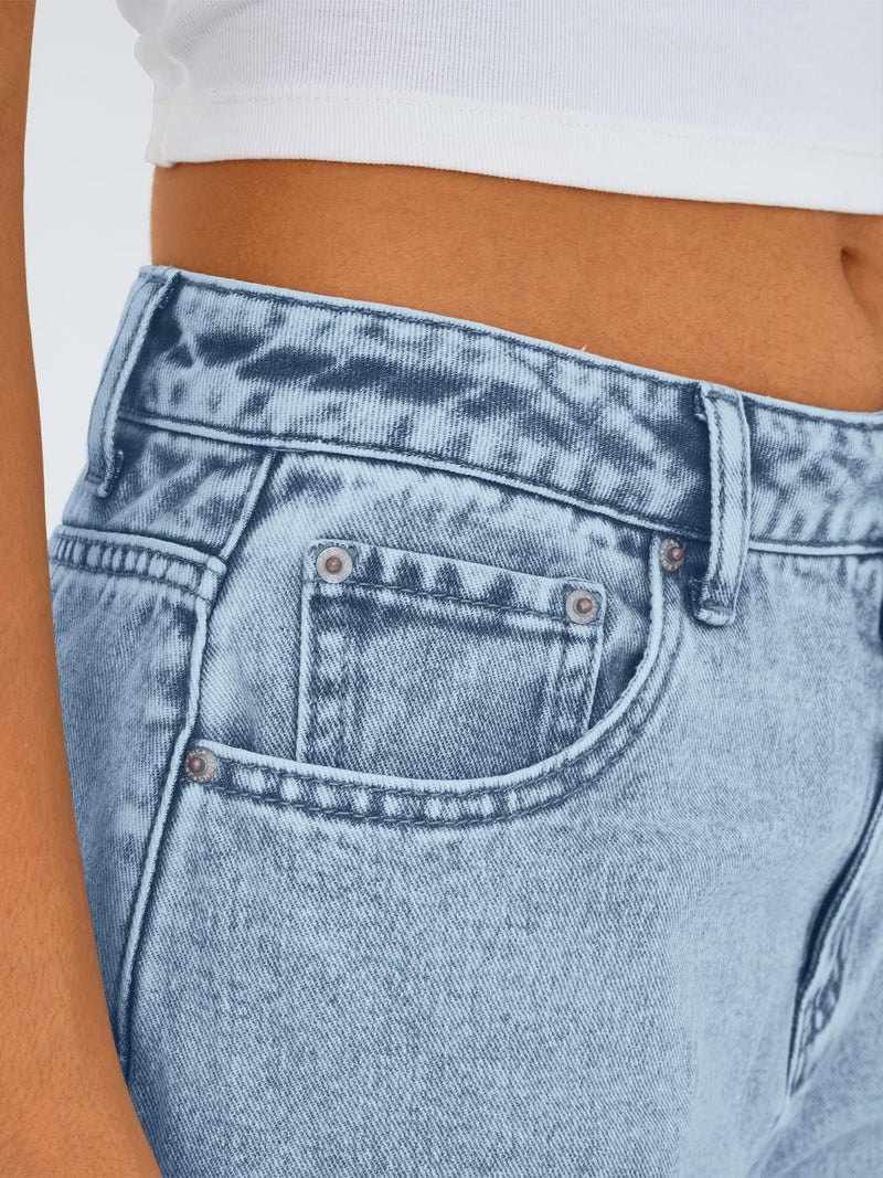 Trendy Queen Women's High Waisted Straight Wide Leg Jeans, Comfort Stretch Baggy Denim Pants SBlue 4 - Image 5