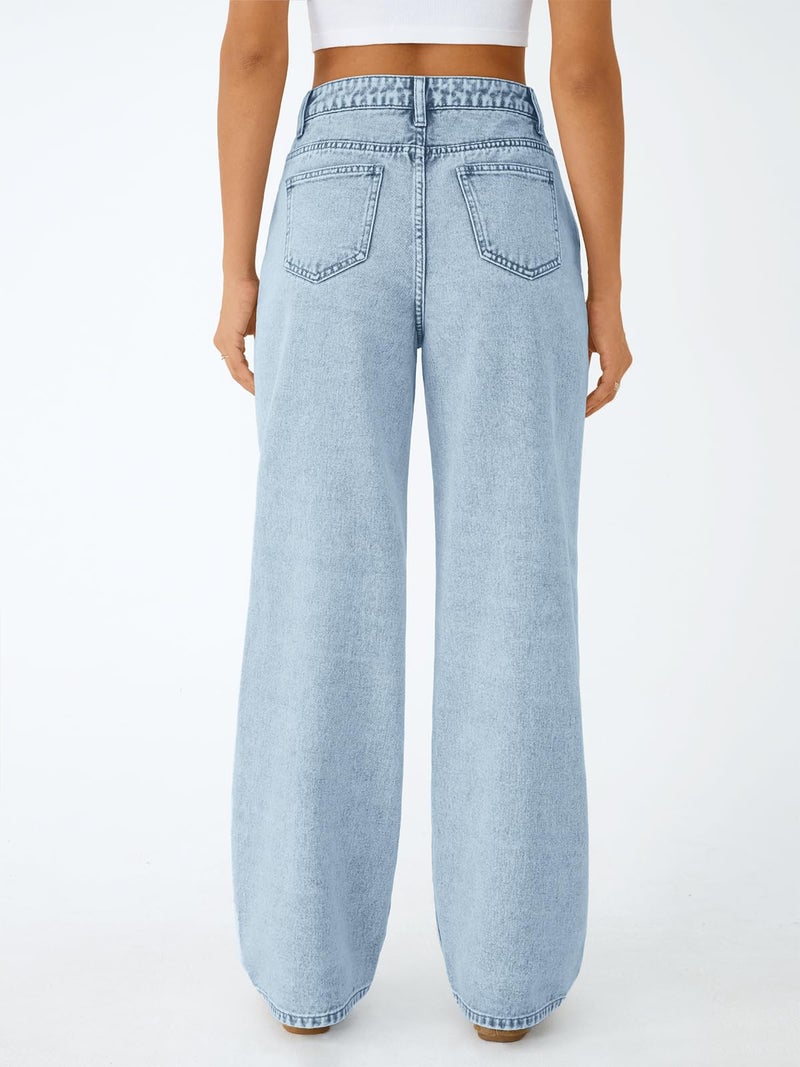 Trendy Queen Women's High Waisted Straight Wide Leg Jeans, Comfort Stretch Baggy Denim Pants SBlue 4 - Image 4