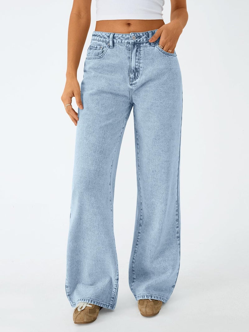 Trendy Queen Women's High Waisted Straight Wide Leg Jeans, Comfort Stretch Baggy Denim Pants SBlue 4 - Image 2