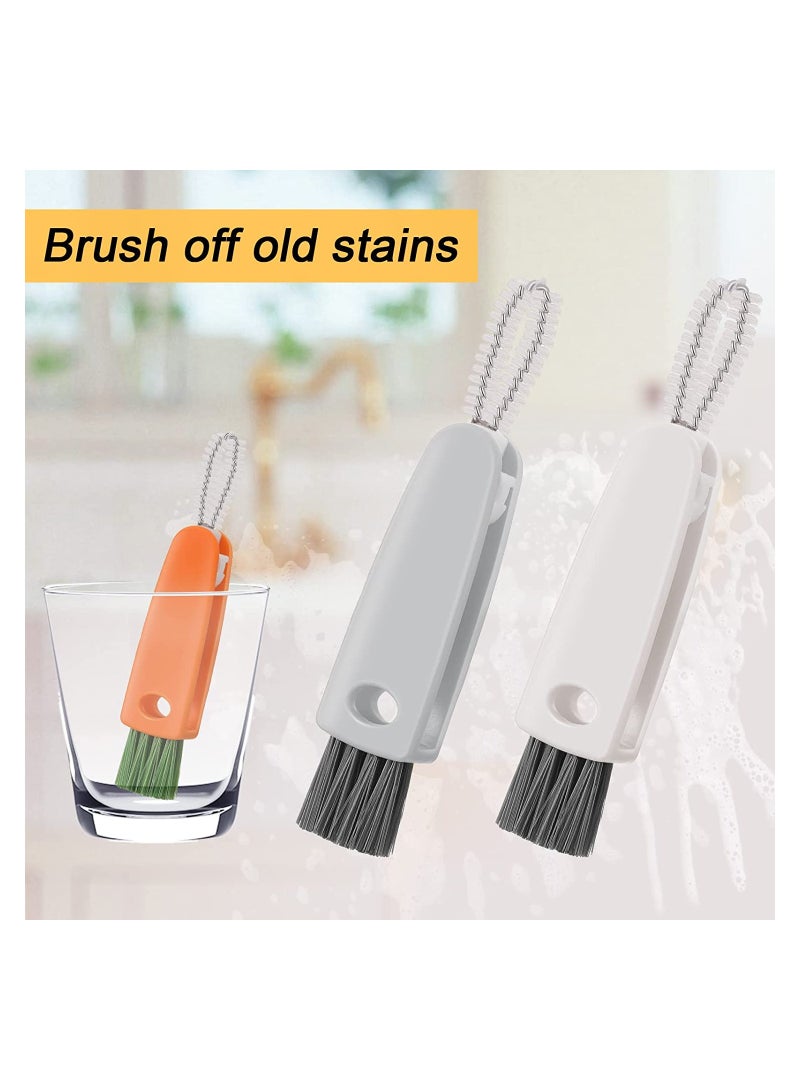 SOLARAE 6 Pcs 3 in 1 Multifunctional Cleaning Brush Mini Glass Cover Cleaning Brush Bottle Crevice Brush Cleaner Set Bottle Cap Detail Brush for Nursing Bottle Cup Cover Lid Groove - Image 4