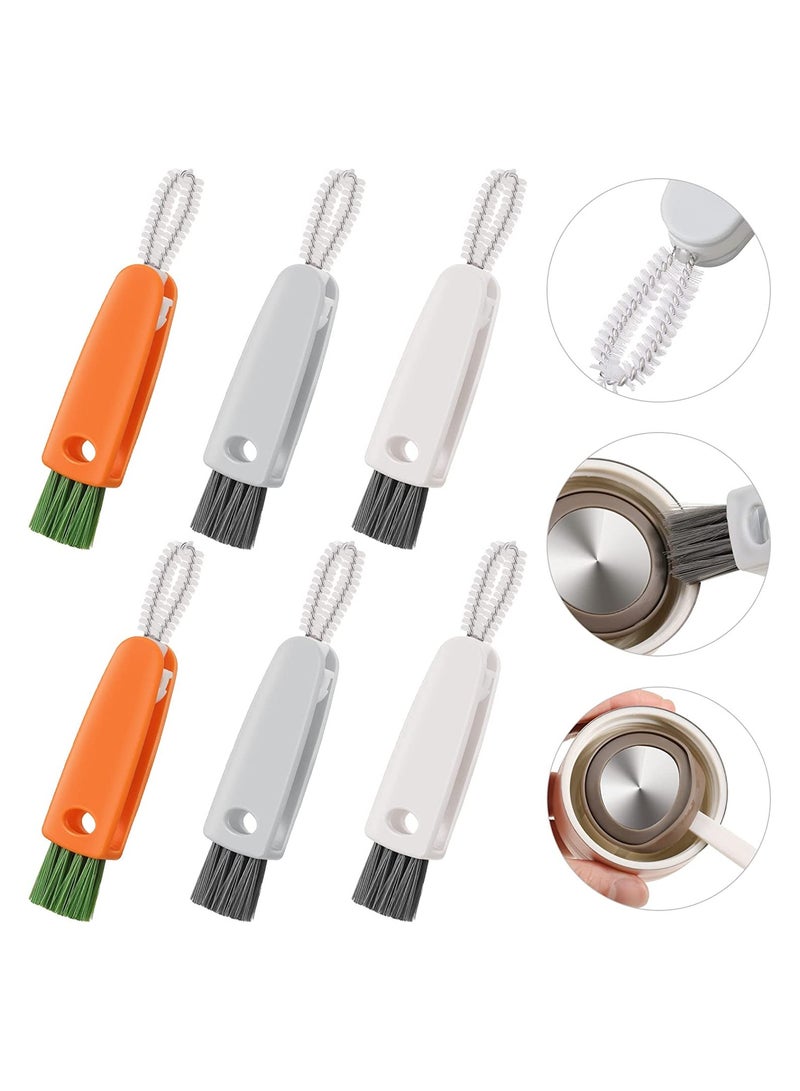 SOLARAE 6 Pcs 3 in 1 Multifunctional Cleaning Brush Mini Glass Cover Cleaning Brush Bottle Crevice Brush Cleaner Set Bottle Cap Detail Brush for Nursing Bottle Cup Cover Lid Groove - Image 1