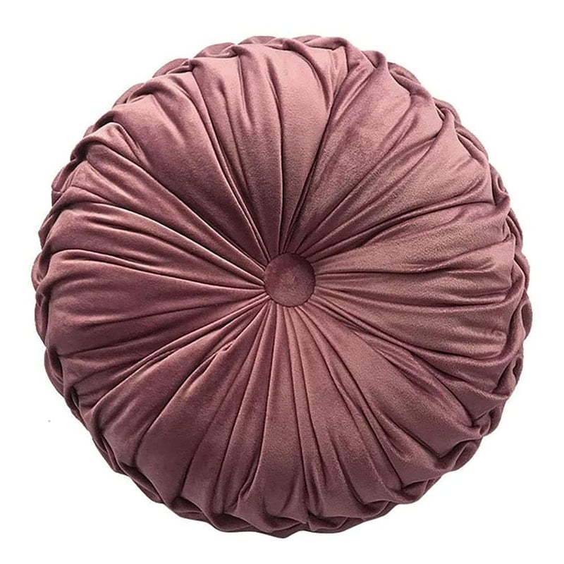 Teieas Round Throw Pillow Velvet Home Decoration Pleated Round Pillow Cushion for Couch Chair Bed Car Blush