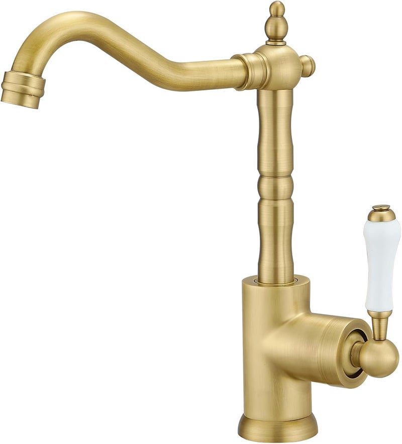 BWE Antique Brass Kitchen Sink Faucet Single Handle Bar for Kitchen Sink with 360° Swivel Spout High Arc Single Hole Wet Bar Faucet Mixer Tap Farmhouse - Image 1
