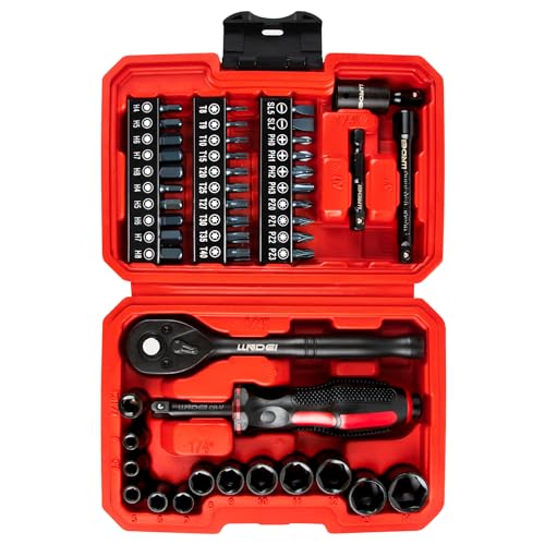 LLNDEI 48 Piece 1/4 Inch Mini Socket Ratchet Wrench Set, Metric Shallow Socket (4-14mm) 6-Point,with 72 Teeth Mini Ratcheting Wrench, Screwdriver Bit Set, Universal Joints and 3 Inch Extensions - Image 1