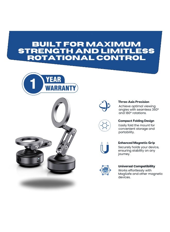 NIXIVE MagGrip Axium 360° Magnetic Car Phone Mount – Universal Magnetic Car & Desk Holder with 3-Axis Rotation, Vacuum Grip Technology, 360° Infinite Adjustability, Hands-Free Driving, Compact & Portable Design for All Smartphones - Image 1