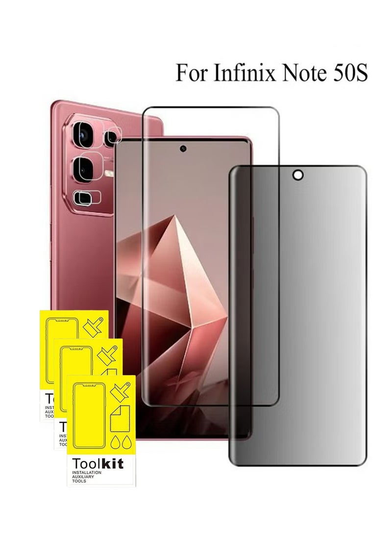 SNBFA 3 في 1 Infinix ملاحظة 50s 5G 2025 حامي شاشة الزجاج المقوى ، حافة منحنية ممتازة الأشعة فوق البنفسجية الغراء الكامل الكامل ، 1 حامي شاشة الزجاج المقوى ، 1 حامي شاشة الخصوصية و 1 حامي عدسة. - Image 1