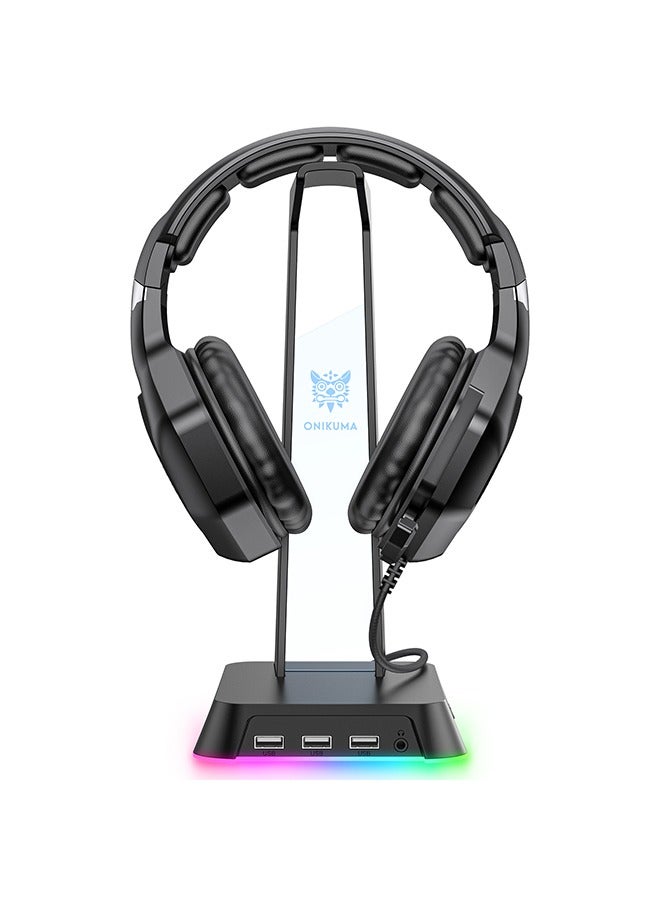 onikuma ST-2 RGB Gaming Headphones Stand with USB Hub & 3.5mm Audio - Multi-Color LED,Anti-Slip Base for Gaming Headsets  - Image 1