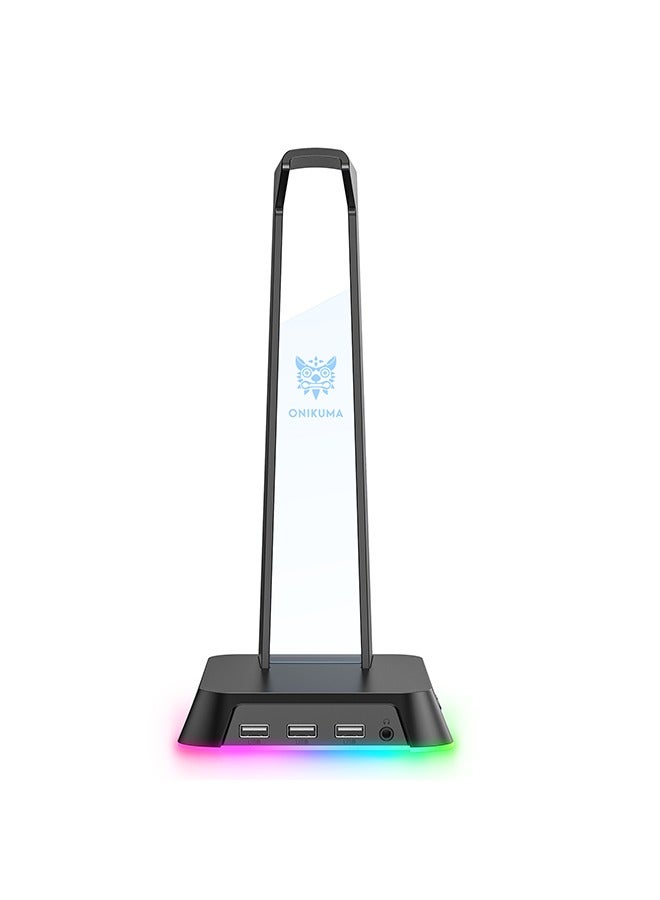 onikuma ST-2 RGB Gaming Headphones Stand with USB Hub & 3.5mm Audio - Multi-Color LED,Anti-Slip Base for Gaming Headsets  - Image 3