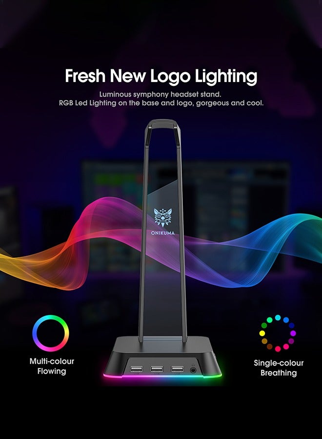 onikuma ST-2 RGB Gaming Headphones Stand with USB Hub & 3.5mm Audio - Multi-Color LED,Anti-Slip Base for Gaming Headsets  - Image 4
