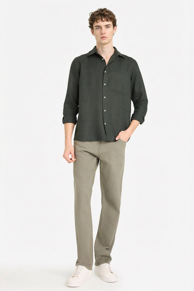 DeFacto Green Man 100% Linen Shirt Casual - Image 2
