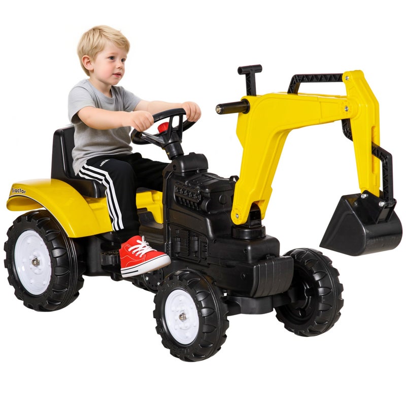 Aosom Kids Ride On Excavator Pedal Digger Construction Truck with Horn for Kids and Toddlers 3 Yellow - Image 2