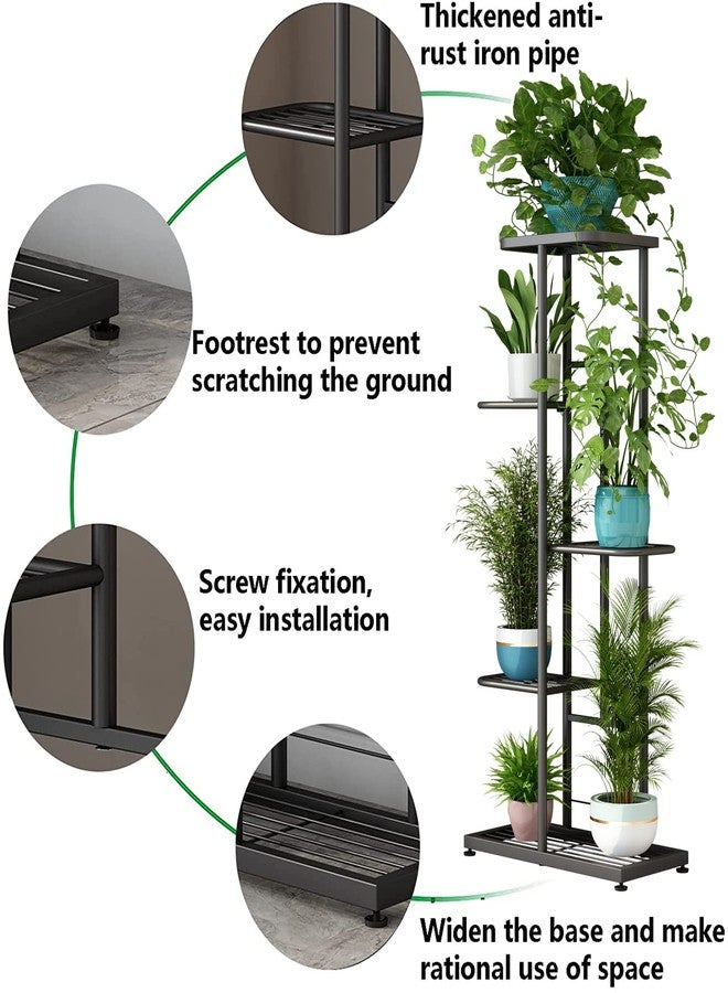 LINZINAR Metal 5 Tier 6 Potted Plant Stand Indoor Outdoor, Dark Grey - Image 5
