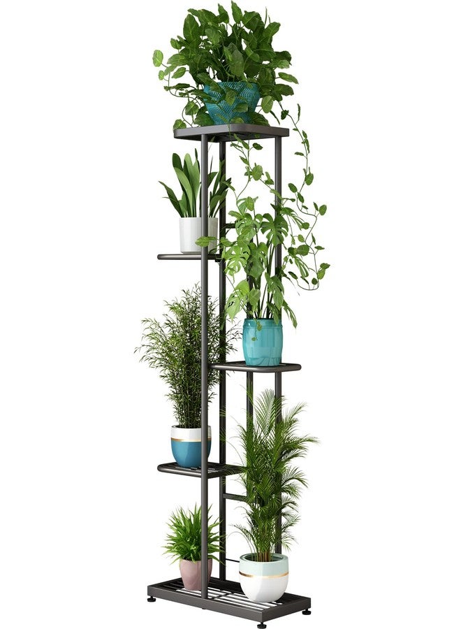 LINZINAR Metal 5 Tier 6 Potted Plant Stand Indoor Outdoor, Dark Grey - Image 1