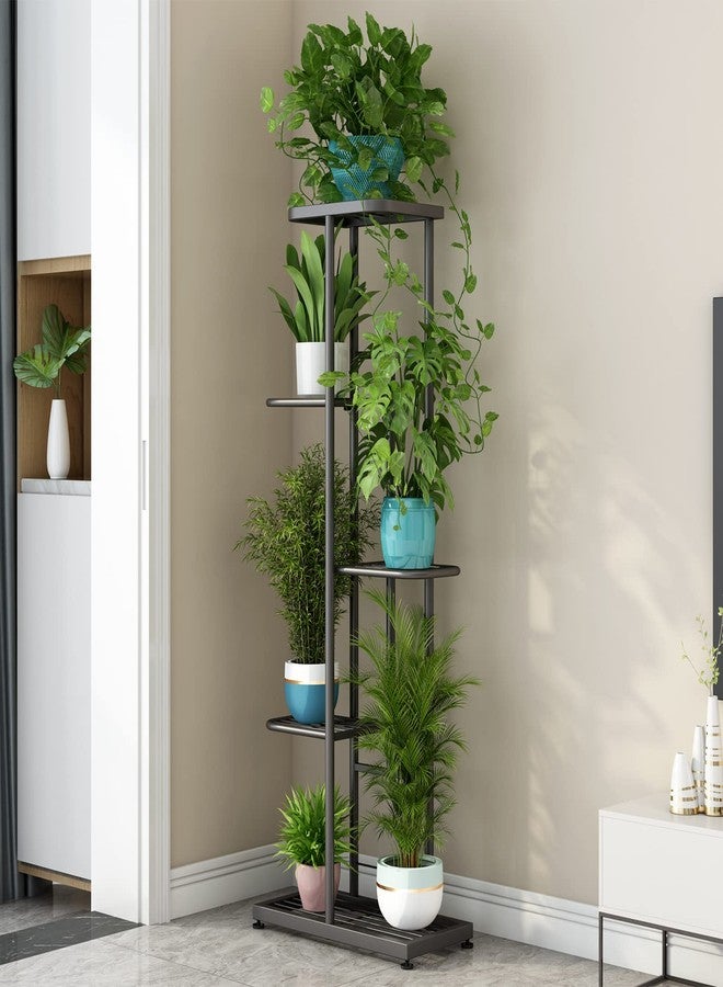 LINZINAR Metal 5 Tier 6 Potted Plant Stand Indoor Outdoor, Dark Grey - Image 3