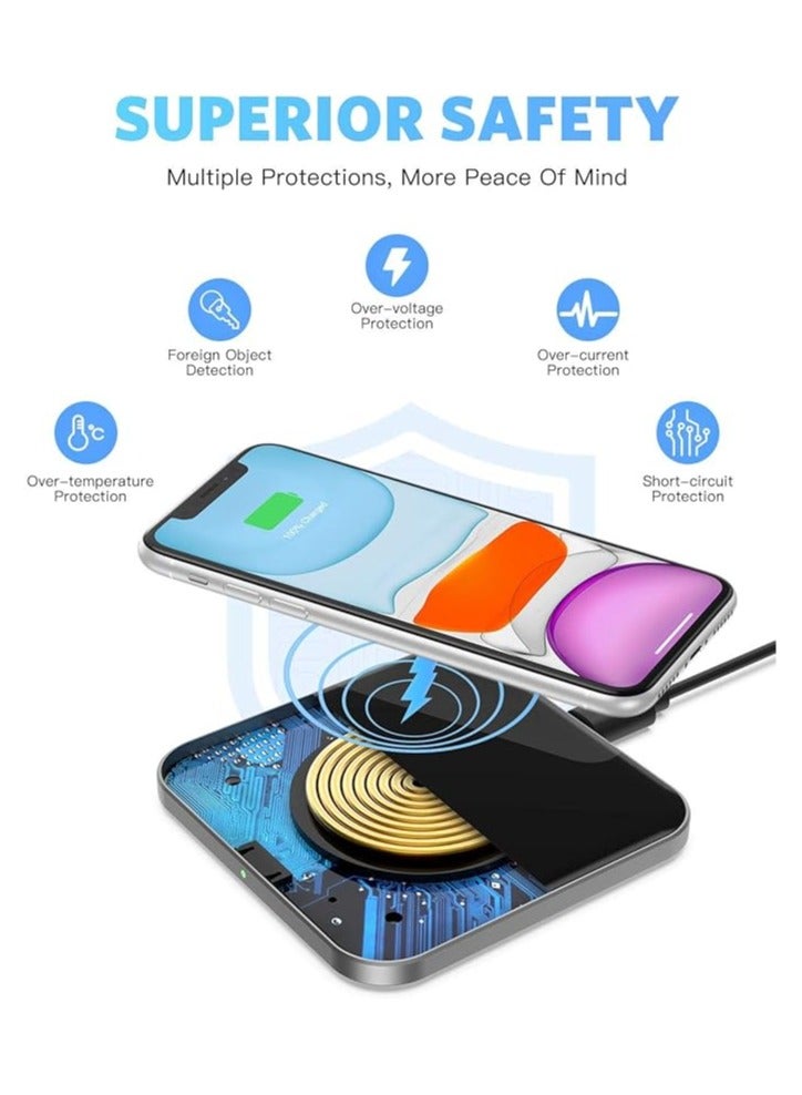 AGPTEK Wireless Charger, Qi-Certified 15W Max Fast Wireless Charging Pad for all iPhone, Samsung, and other wireless charge supporting devices, air pods, earbuds and watch supported,  Black (No AC Adapter)