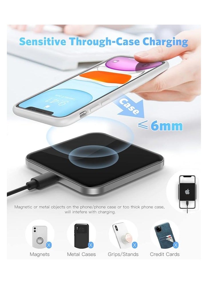 AGPTEK Wireless Charger, Qi-Certified 15W Max Fast Wireless Charging Pad for all iPhone, Samsung, and other wireless charge supporting devices, air pods, earbuds and watch supported,  Black (No AC Adapter)