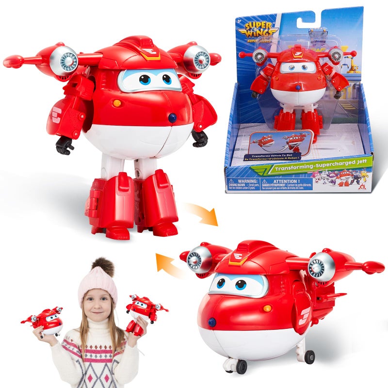 Super Wings 5" Transforming Supercharged Jett Airplane Toys, Action Figure, Airplane to Robot, Season 4 Transformer Toys, Gifts for 3+ Year Old Kids, Toys Plane Vehicle for Preschool Kids Play White - Image 1