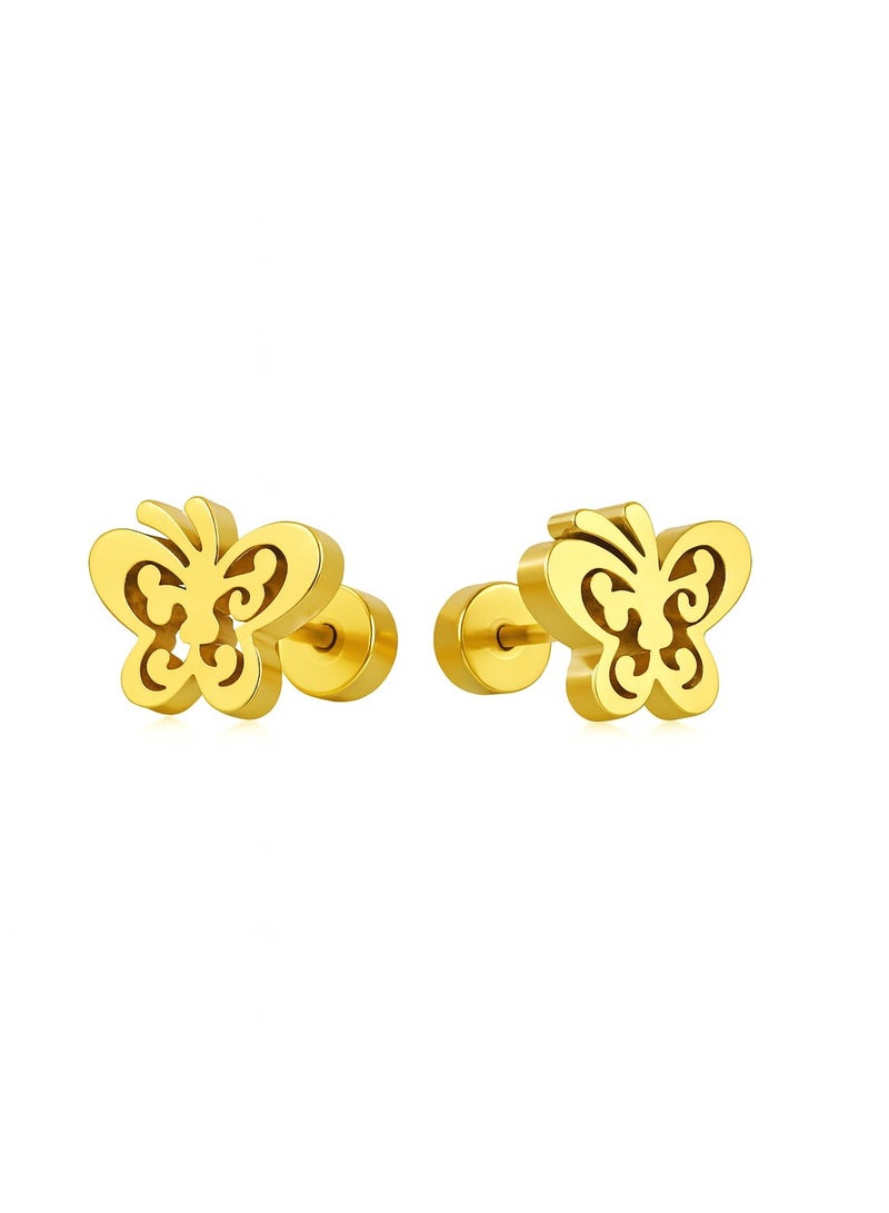 Earss Gold Butterfly Stud Earrings For Kids, Gold Plated - Image 1