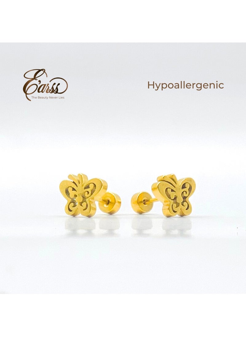 Earss Gold Butterfly Stud Earrings For Kids, Gold Plated  - Image 3