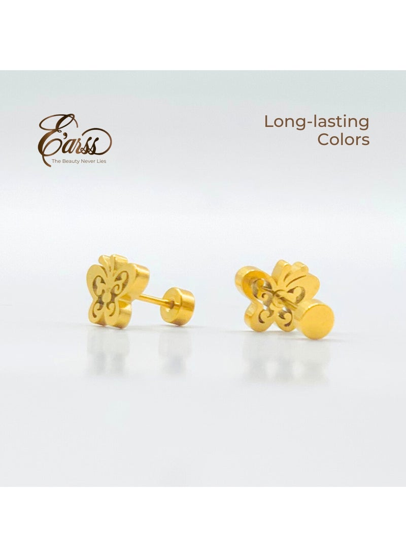 Earss Gold Butterfly Stud Earrings For Kids, Gold Plated  - Image 5