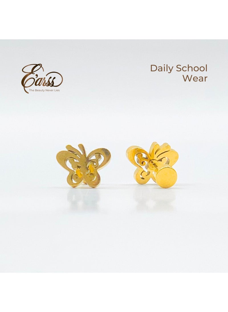 Gold Butterfly Stud Earrings For Kids, Gold Plated