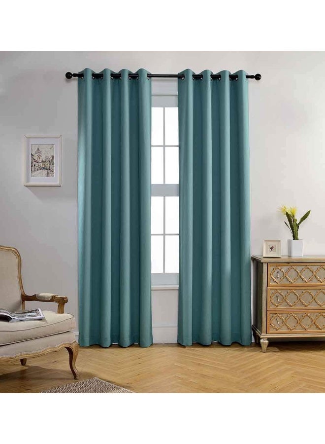 MIUCO Blackout Curtains Room Darkening Curtains Textured Grommet Window Curtains for Living Room 2 Panels 52x84 Inch Long Teal - Image 5