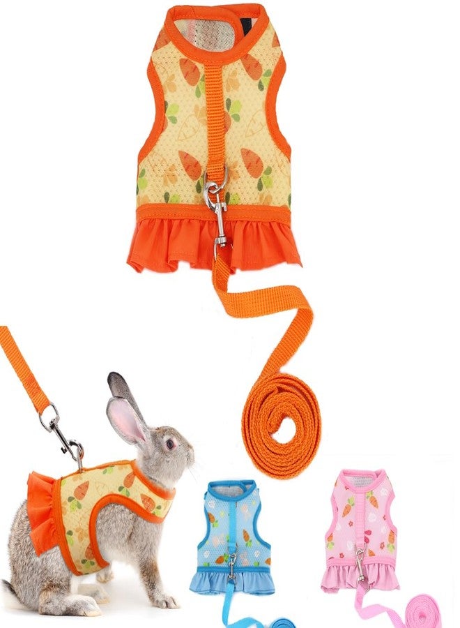 Weimostar Rabbit Harness and Leash Set, Bunny Vest Guinea Pig Clothes Ferret Rats Hamster Escape-Proof Soft Mesh Cute Carrot Pattern for Chinchilla Small Animals Pet Kitten Puppy Orange M - Image 1